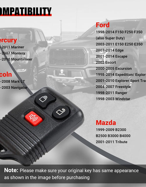 Load image into Gallery viewer, 2 Replacement Keyless Entry Remote Key Fob Clicker Transmitter for Ford 1998-2016
