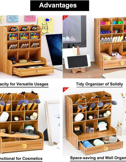 Load image into Gallery viewer, Wooden Desk Organizer, Multi-Functional DIY Pen Holder Storage Box Desktop Stationary
