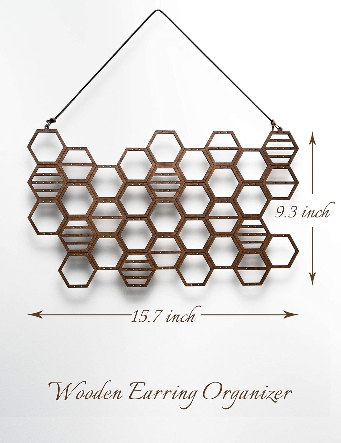 Hanging Holder Organizer Wall Display Jewelry for Stud Earrings Necklaces (Walnut)
