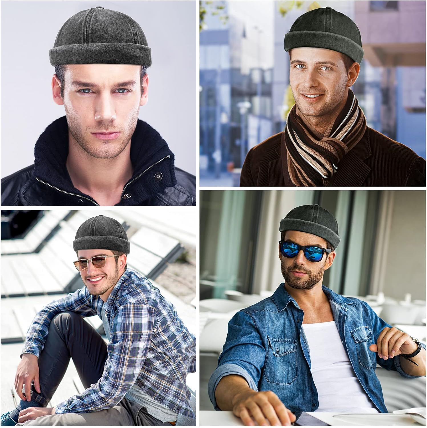Adjustable Brimless Hats for Men Docker Hat Casual No Brim Hat (2 Pcs)