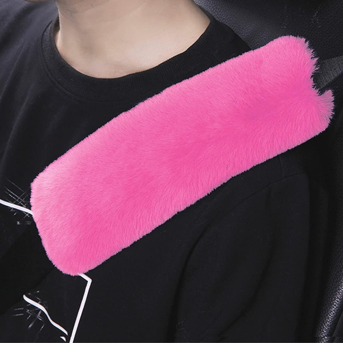 6pcs/Set Soft Fluffy Faux Wool Steering Wheel Cover & Seatbelt Shoulder