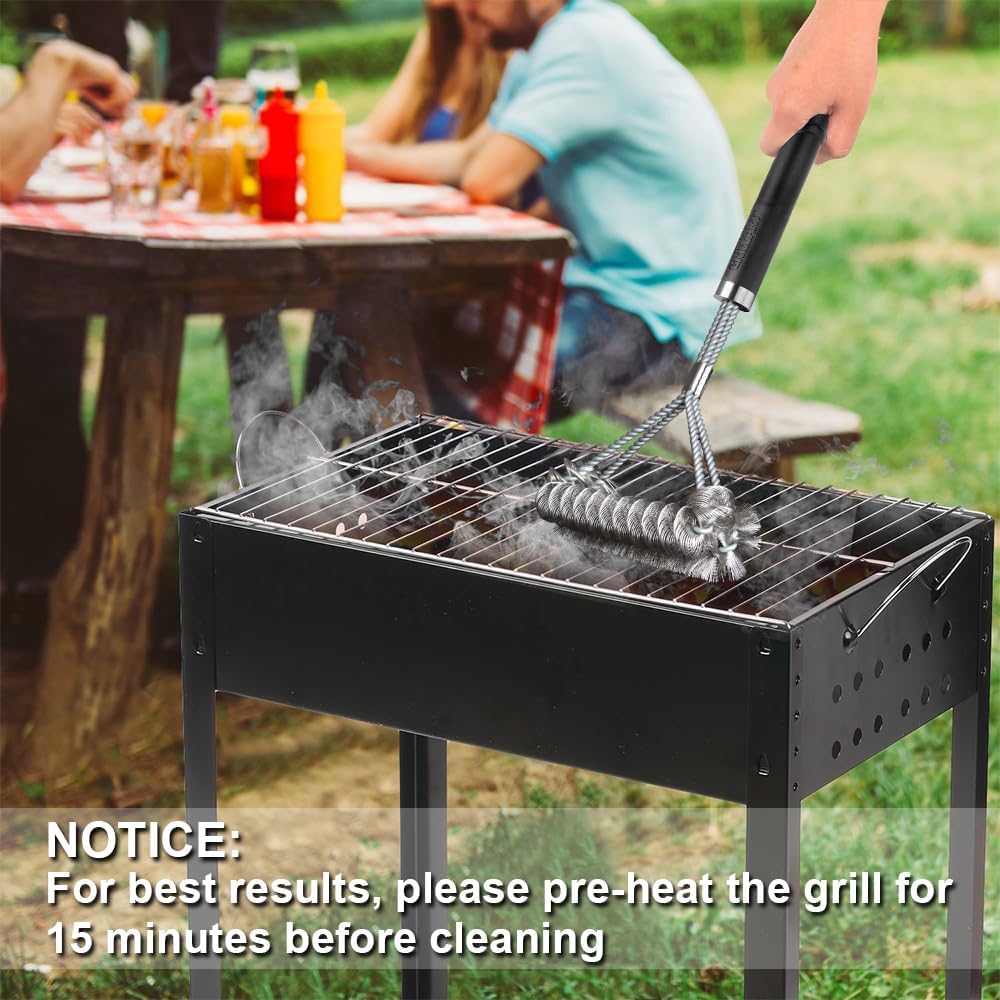 Grill Brush Bristle Free & Wire Combined BBQ Brush, 18" Grill Cleaner Brush for Gas/Porcelain/Charbroil Grates