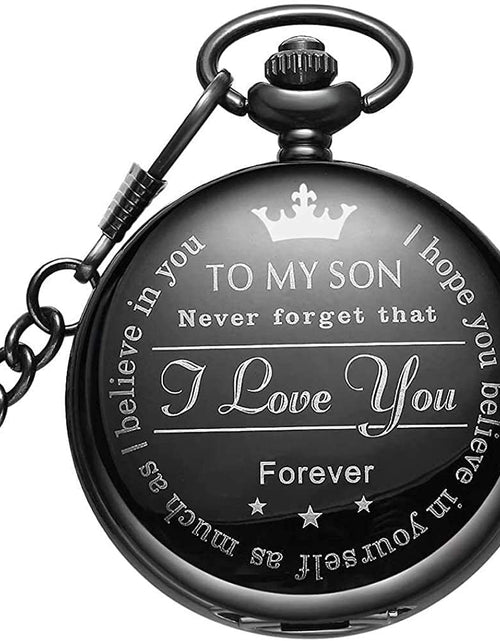 Load image into Gallery viewer, Pocket Watch with Chain, Engraved to My Son, I Love You Pocket Watches
