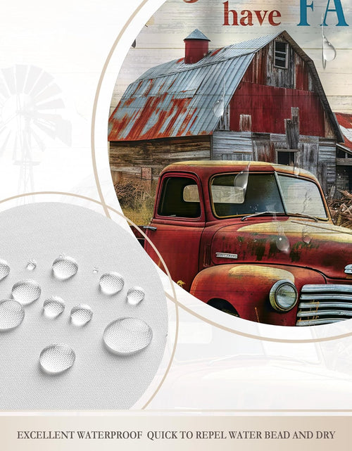 Load image into Gallery viewer, Rustic Farmhouse Shower Curtain 60Wx72L Inches Retro Red Truck Positive Quote Vintage Sunflowers
