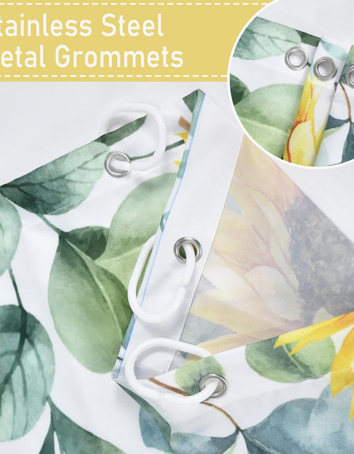 Load image into Gallery viewer, Eucalyptus Sunflower Shower Curtain Sage Green Spring Watercolor Leaves Farmhouse Decor, 72"x72"
