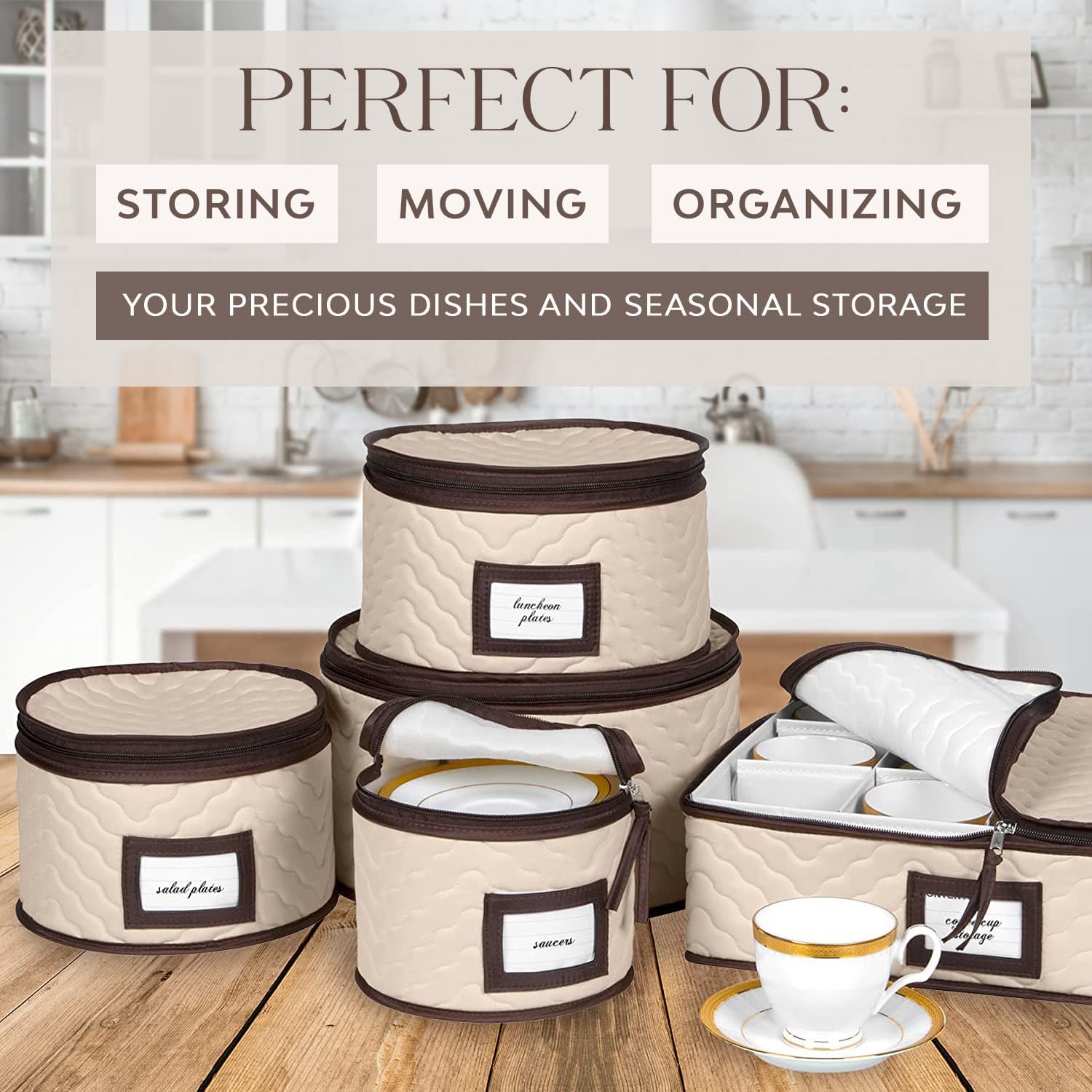5-Piece Set Moving Boxes for Dinnerware, Glasses, Plates, Mugs and Saucers Sturdy Quilted Microfiber Dish Organizer