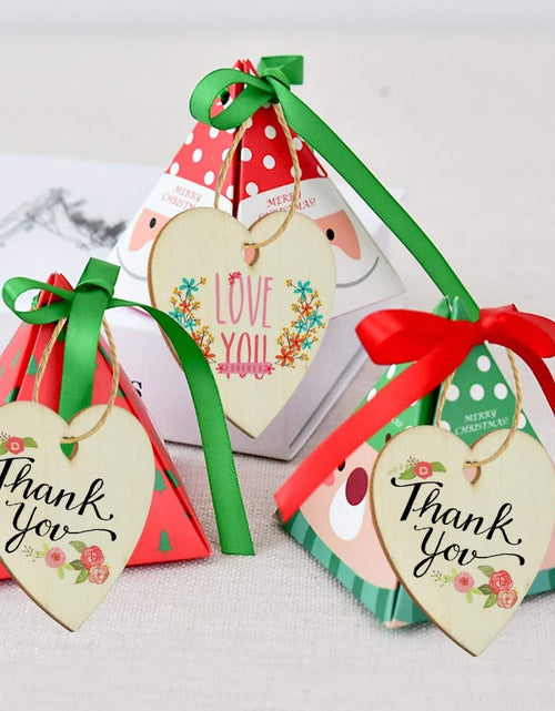 Load image into Gallery viewer, 50 Pieces 3&quot; Natural Heart Wood Slices, DIY Wooden Ornaments Unfinished Predrilled Wooden Heart Embellishments with Natural Twine

