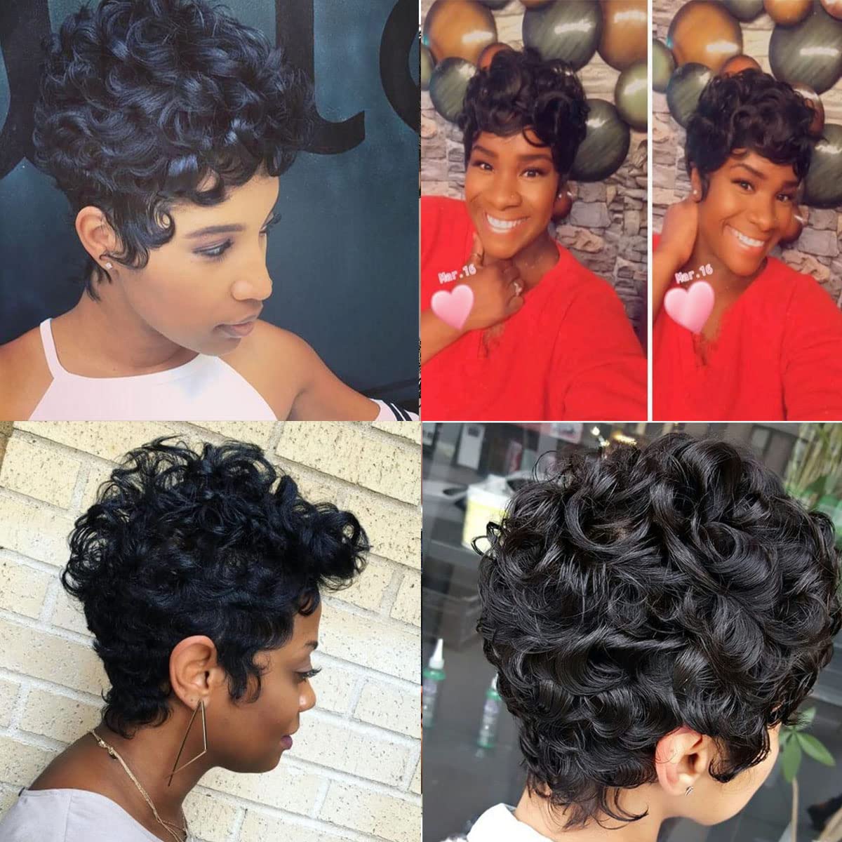 Pixie Cut Wig Natural Black Short Wigs for Black Women Short Wavy Hair
