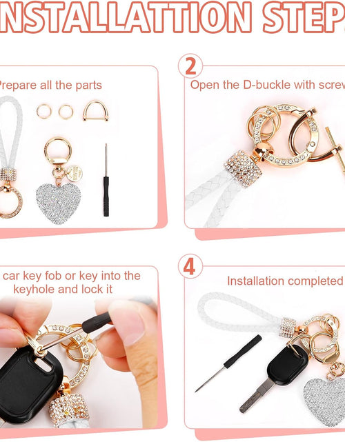 Load image into Gallery viewer, Car Keychain for Women with Rhinestone Heart Shape Bling Girl Cute Keychain, White

