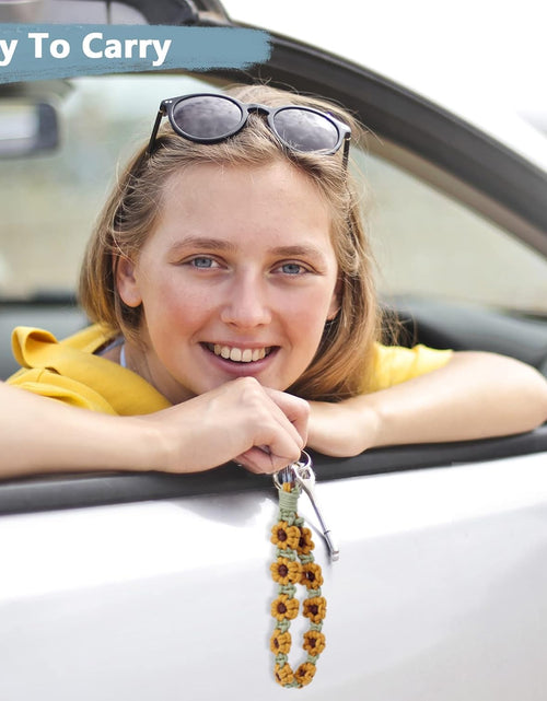 Load image into Gallery viewer, Boho Macrame Keychain Wristlet Keychain Weave Exquisite Keyring Holder Bracelet Handmade, Yellow Flower
