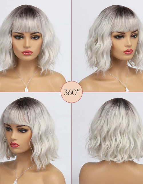 Load image into Gallery viewer, Short White Silver Wigs for Women Ombre Grey Wavy Bob Wig with Bangs Medium Length Synthetic Hair, 12 inches, Ombre Silver
