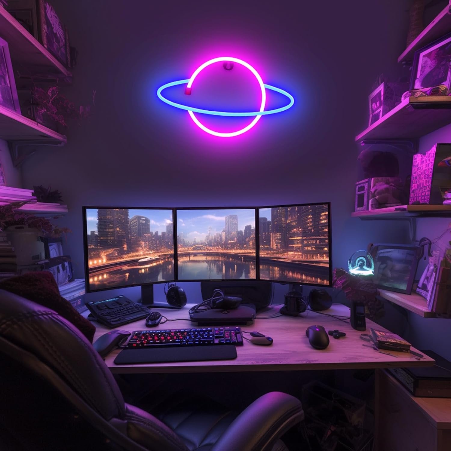 Bright LED Planet Neon Lights, USB or Battery Powered Planet Neon Signs for Wall Decor