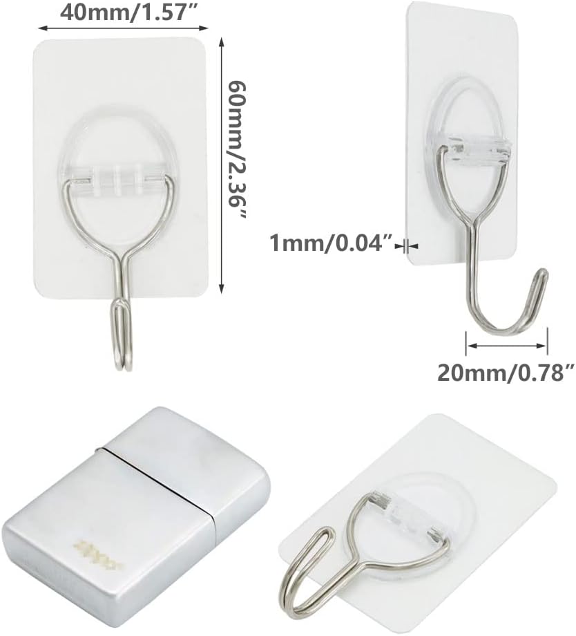 8PCS Adhesive Wall Hooks Sticky Hooks - Hanging Up to 11Lbs (5Kg), Small Stick on Hooks, Self Adhesive 204 Stainless Steel Hooks (Clear)