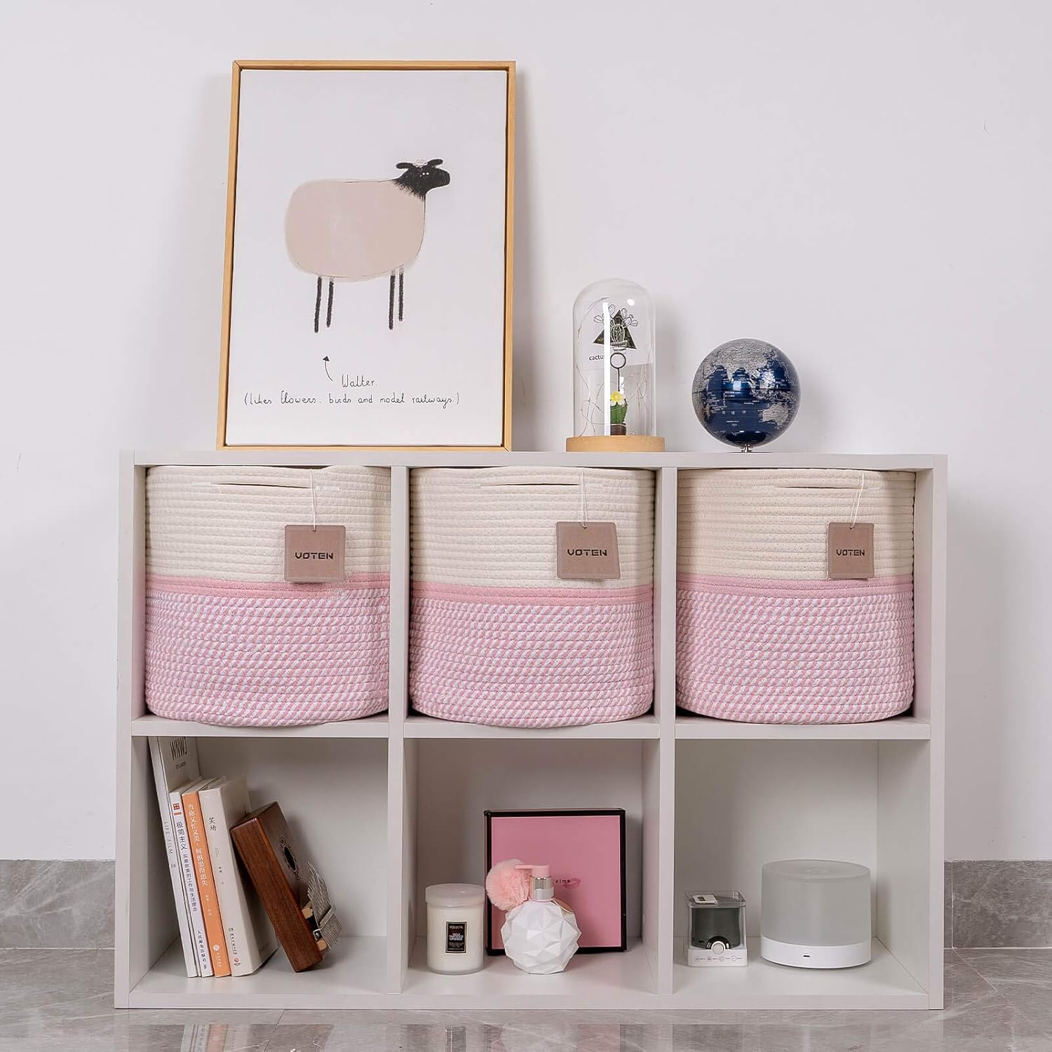 Cube Storage Baksets Bins 11x11’’ Fit 12x12’’ Organizer Bookcases Shelving, 3-Pack Off White/Mixed Pink