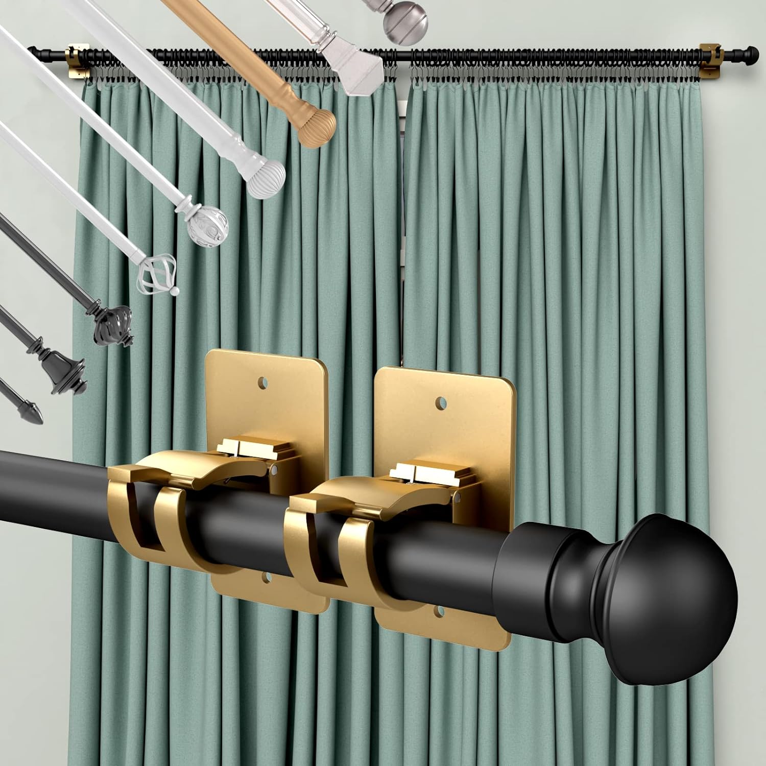 8 Pieces Self Adhesive Curtain Rod Bracket, Universal Plastic Curtain Rod Holders, No Drill Curtain Rod Brackets Curtain Rod Hooks