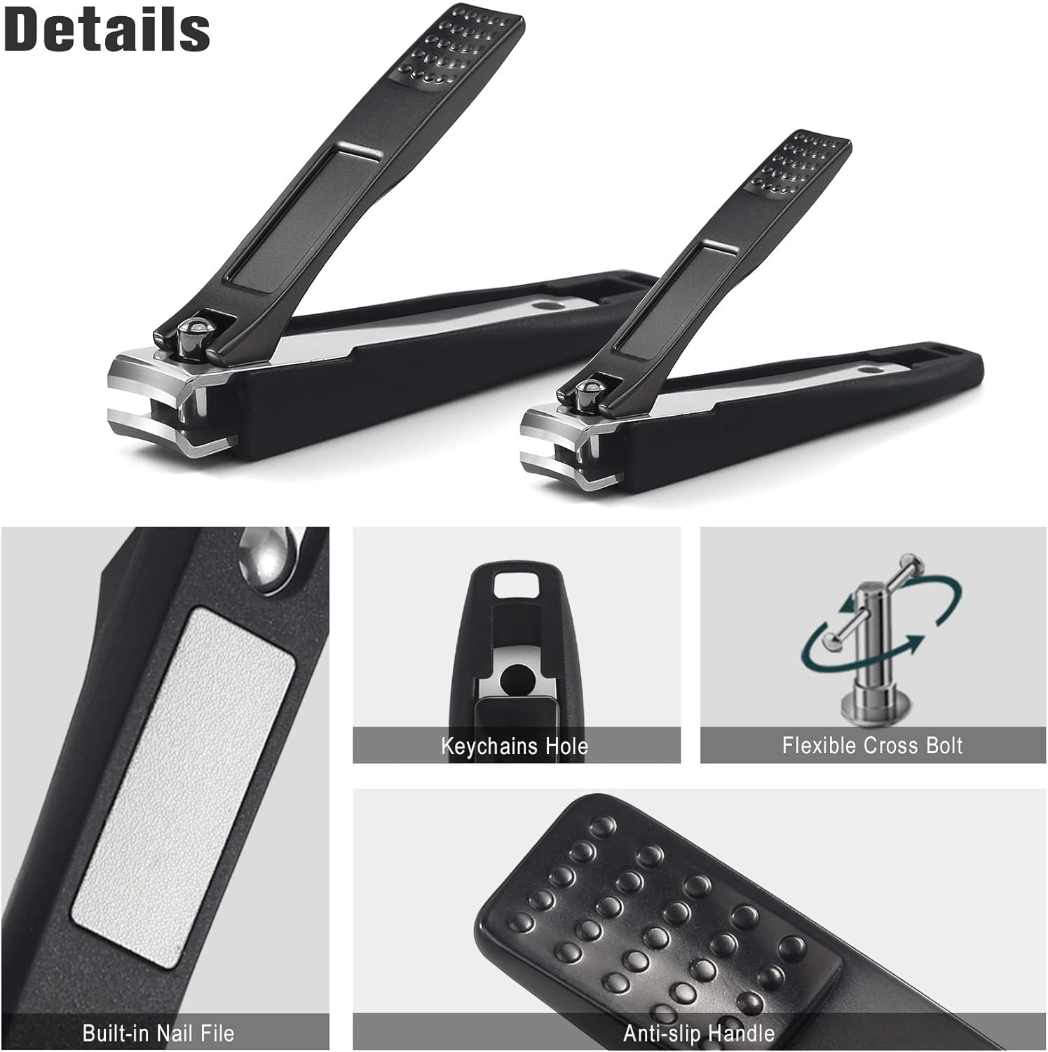 Nail Clippers with Catcher 2 PCS Set, No Splash Fingernail Clipper and Toenail Clipper
