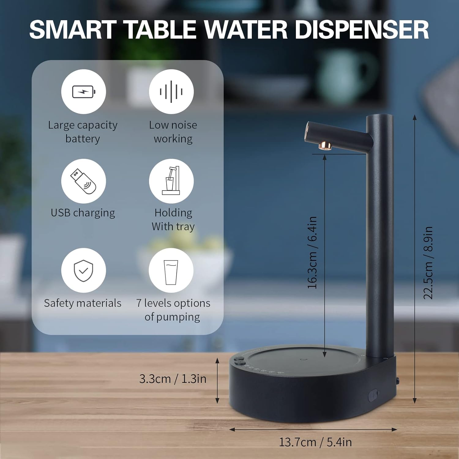 Desktop Water Bottle Dispenser, Portable Electric Water Bottle Pump Countertop for 5 Gallon & Universal Bottles