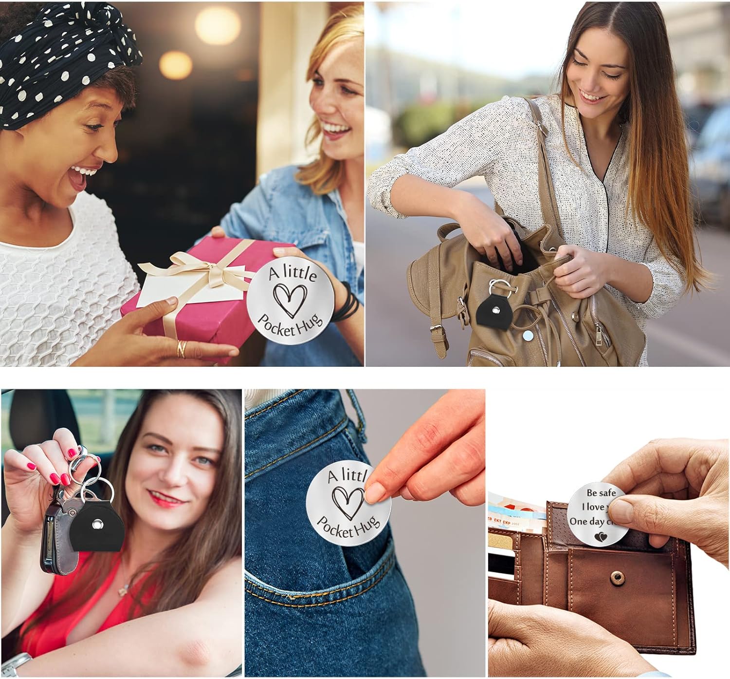 Pocket Hug Token Long Distance Relationship Keepsake Stainless Steel Double Sided Inspirational Gift with Keychain (Be Safe)