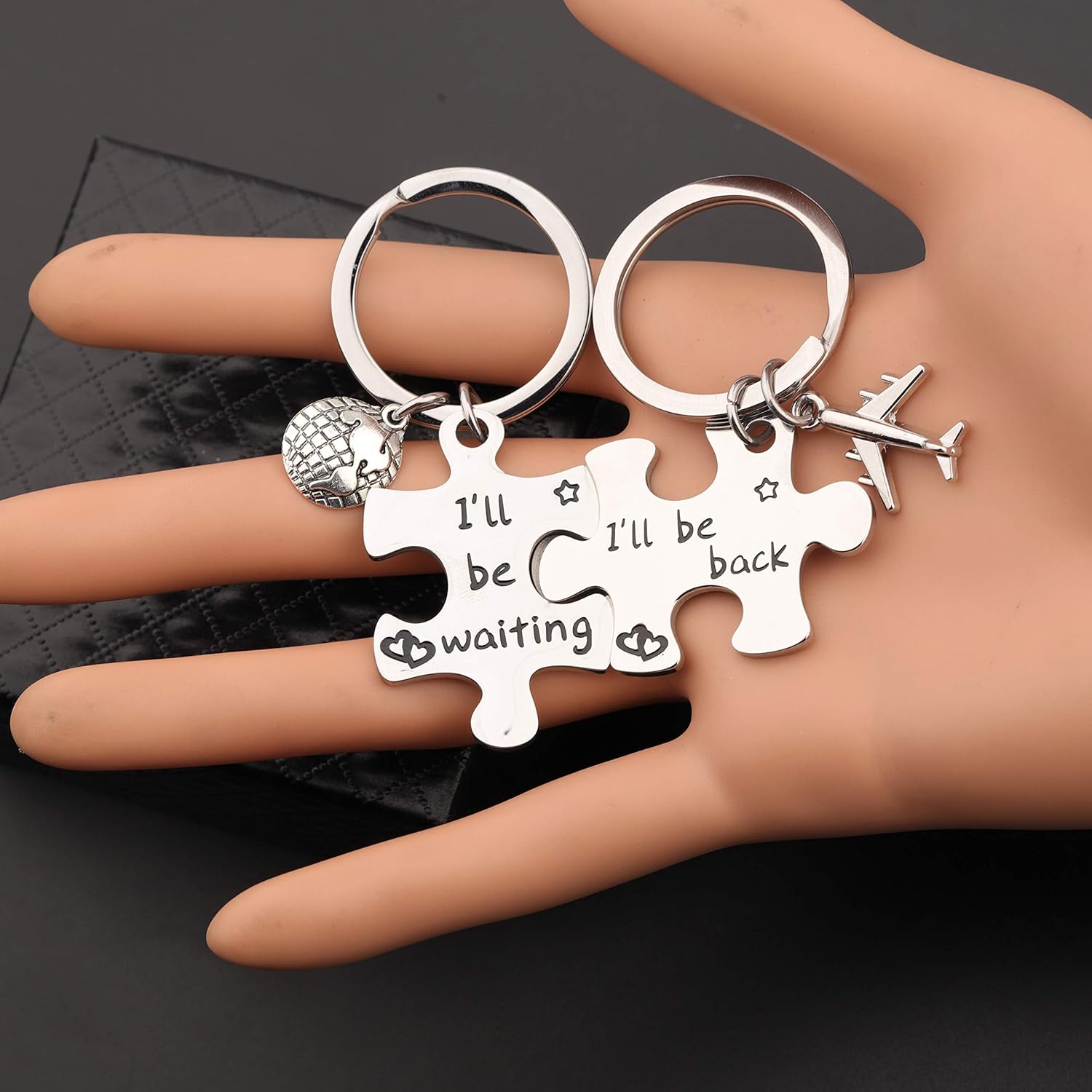 Birdgot Puzzle Keychain Couples Set Long Distance Relationships Gifts For Couples Love Friendship Gift (Silver)