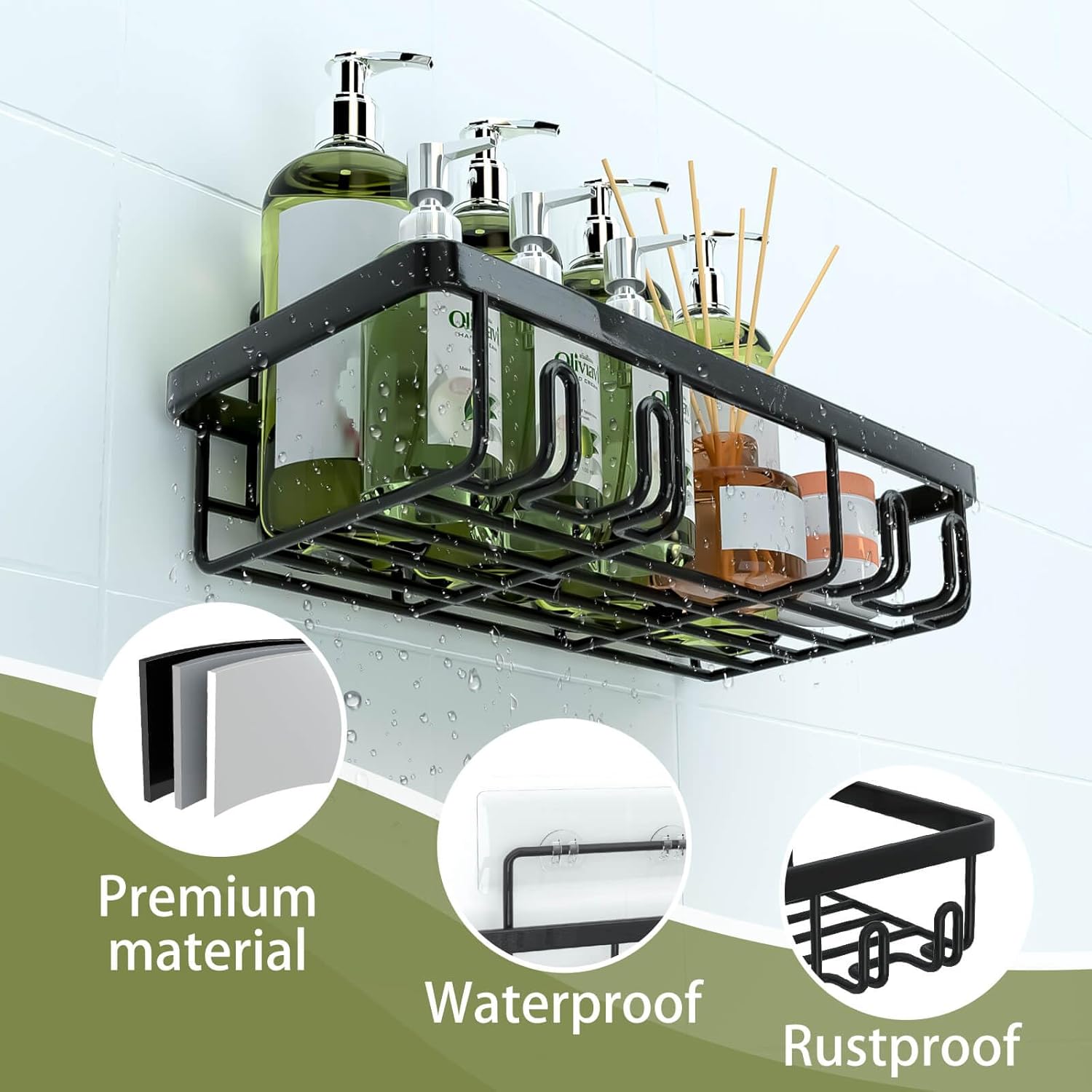 Shower Caddy, Shower Organizer [5-Pack], Adhesive Shower Shelves, No Drilling, Large Capacity Shower Rack