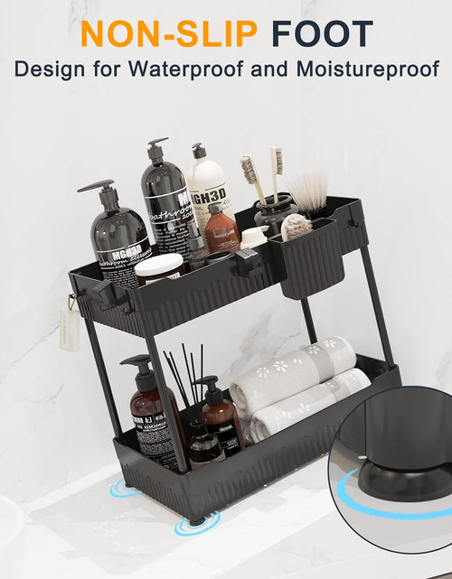 Load image into Gallery viewer, 2 Pack Under Sink Organizer, Under Bathroom Cabinet Organizer with Hooks Hanging Cup, Multi-Purpose Storage Shelf for Kitchen Bathroom, Black
