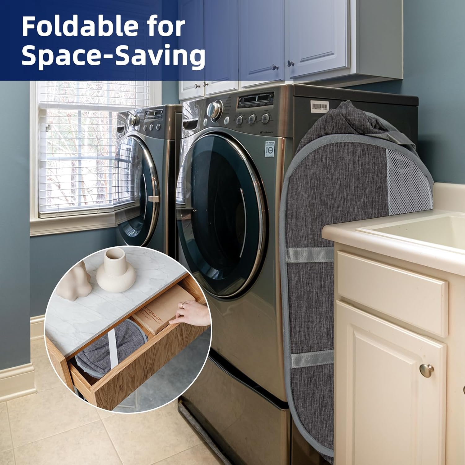 Collapsible Laundry Basket, Foldable Pop Up Laundry Hamper with Reinforced Handles, Gray
