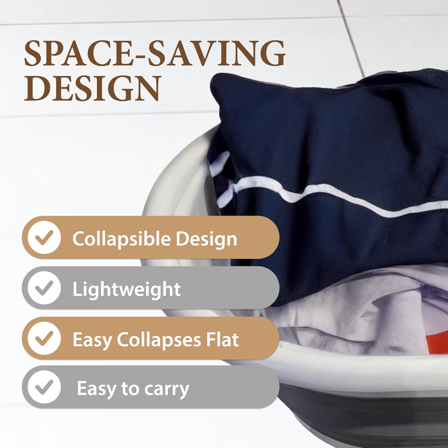 Collapsible Laundry Basket, Space-Saving, Lightweight, Compact & Durable, Perfect for Home and Travel, Oval