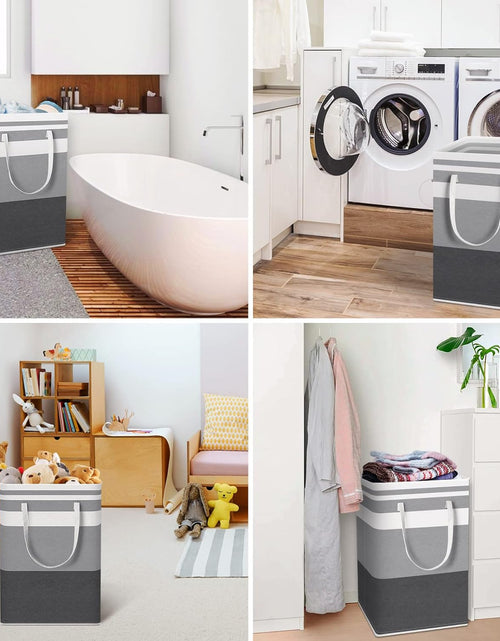 Load image into Gallery viewer, 2-Pack Large Laundry Basket, Waterproof, Freestanding Laundry Hamper, Collapsible Tall Clothes Hamper with Extended Handles (Gradient Grey, 75L)

