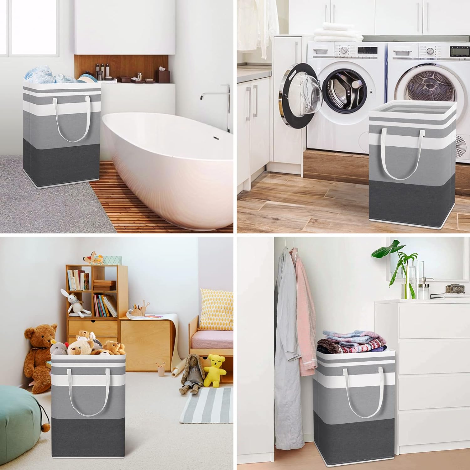 2-Pack Large Laundry Basket, Waterproof, Freestanding Laundry Hamper, Collapsible Tall Clothes Hamper with Extended Handles (Gradient Grey, 75L)