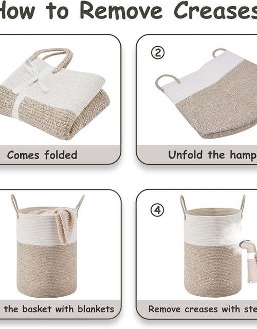 Load image into Gallery viewer, Large Laundry Hamper, Tall Woven Rope Storage Basket for Blanket, 58L White &amp; Brown
