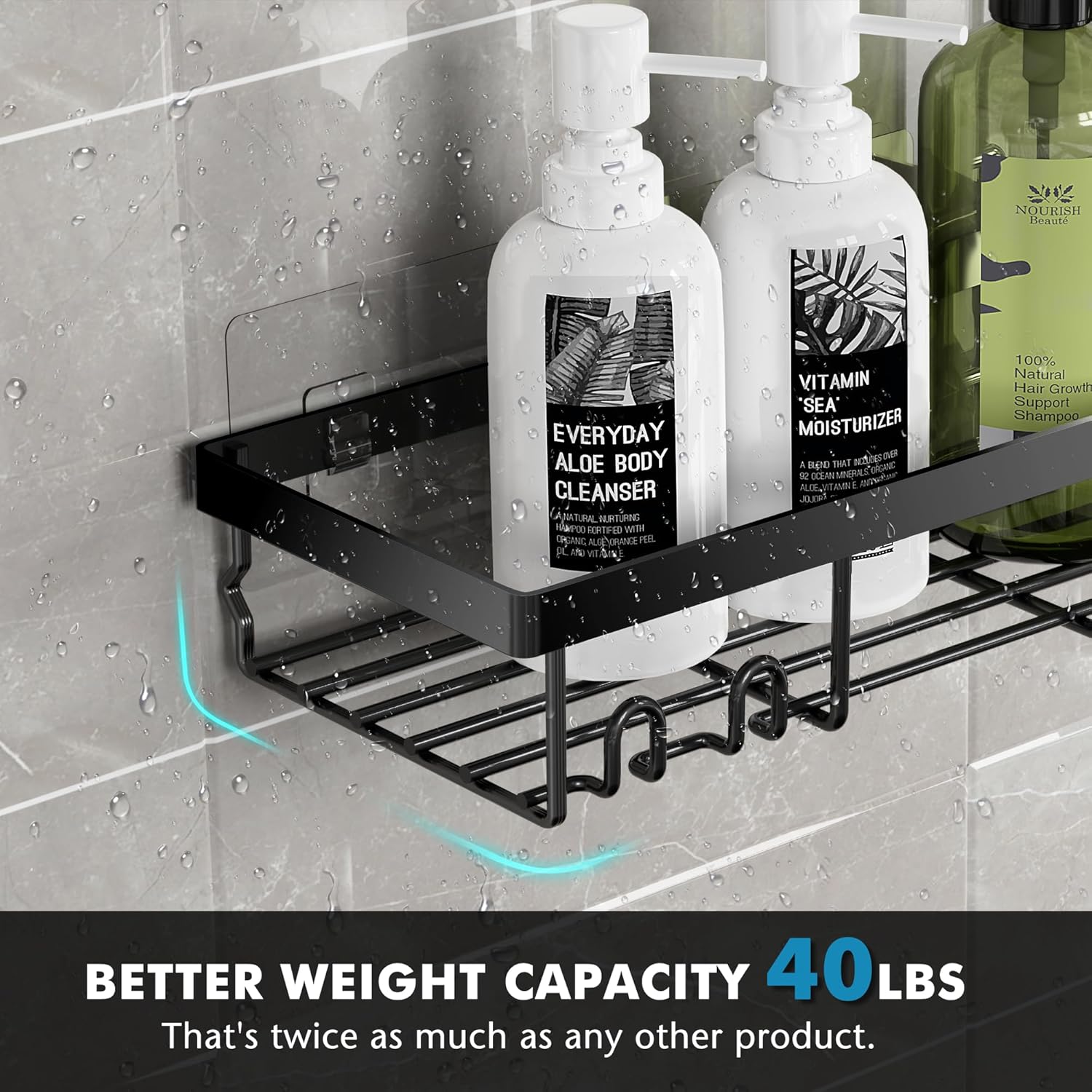 Shower Caddy Shelf Organizer Rack, Self Adhesive Black Bathroom Shelves Basket, Black