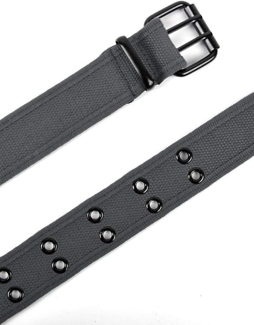 Load image into Gallery viewer, Parquet Casual Unisex Canvas Belt Double Hole Belt - Double Grommets Belt for Men and Women, Charcoal, Medium
