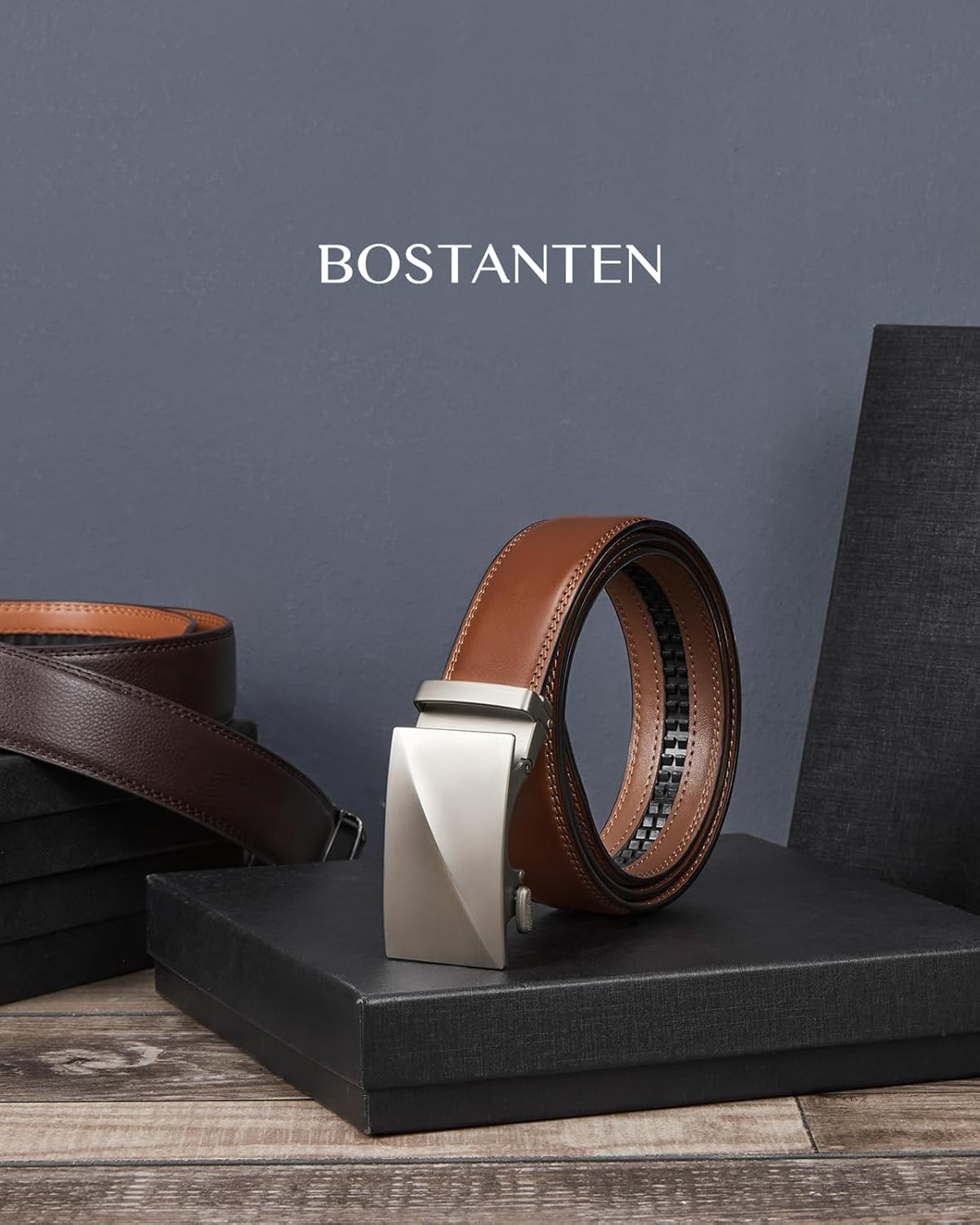Mens Belt Leather Ratchet Belt For Men Dress and Casual with Adjustable Buckle, Trim to Fit (36"-42" Waist Adjustable)