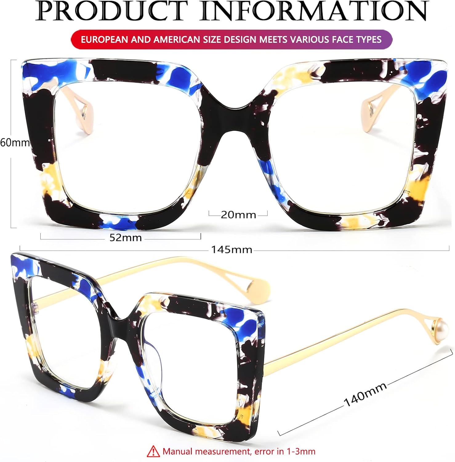 Oversized Blue Light Glasses for Women, Anti Fatigue Prevent Headache Computer Eyeglasses, Flower