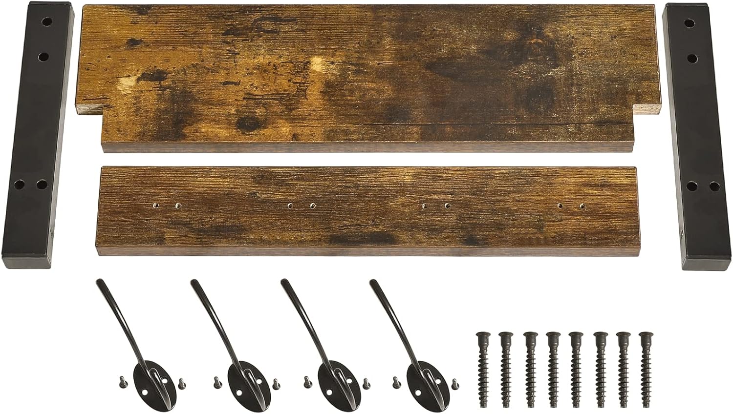 Coat Rack Shelf Wall Mounted, Coat Hooks Set of 2, Entryway Coat Hanger with 8 Hooks, 31.5" Rustic Brown