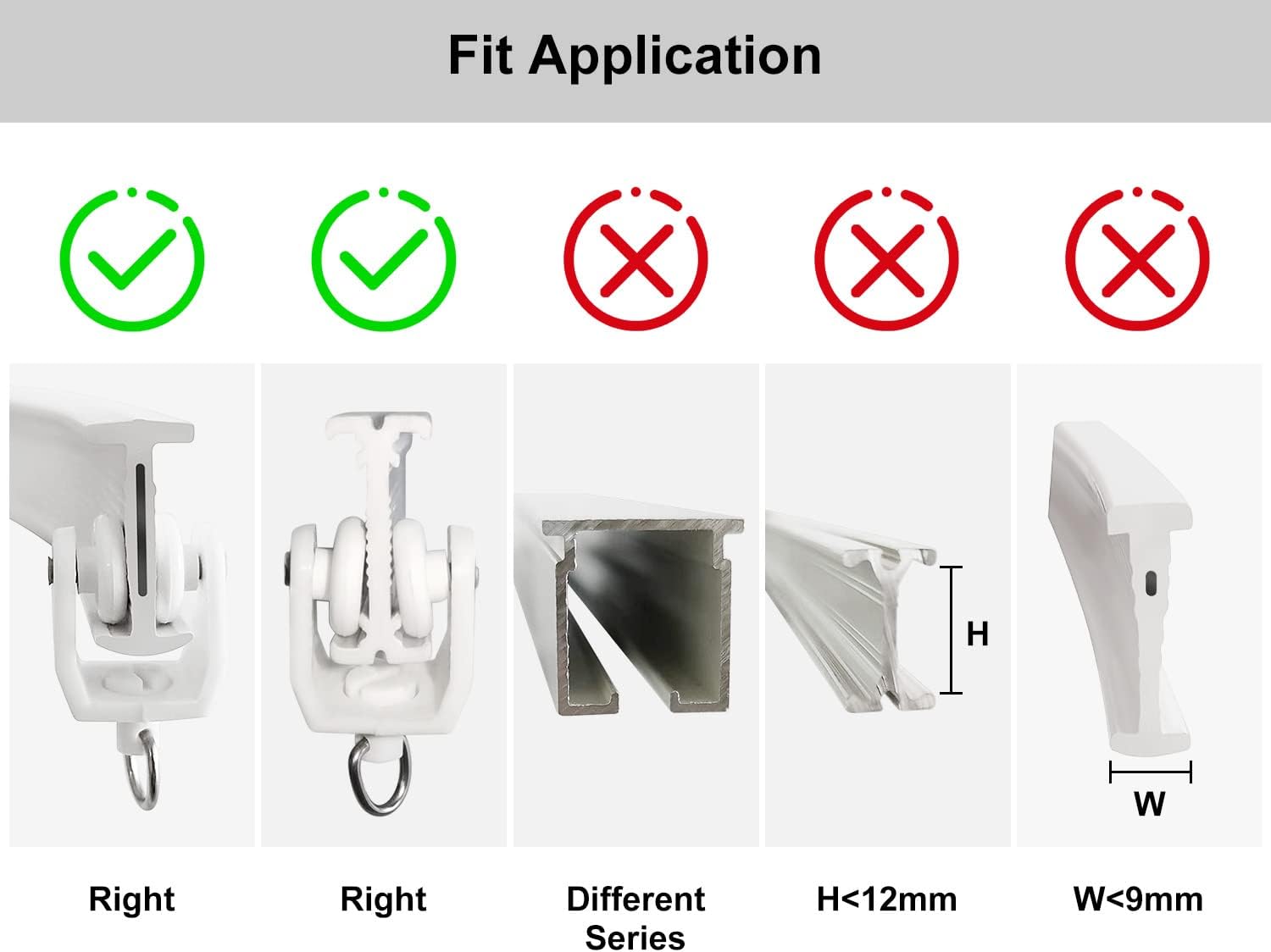 Black Carrier Rollers for Flexible Ceiling Curtain Track, Bendable Curtain Track Pulley, Curtain Track Carrier Hooks (Set of 24)