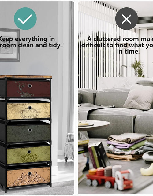 Load image into Gallery viewer, Nightstand with 5 Drawers, Clothes Storage Organizer, Pattern
