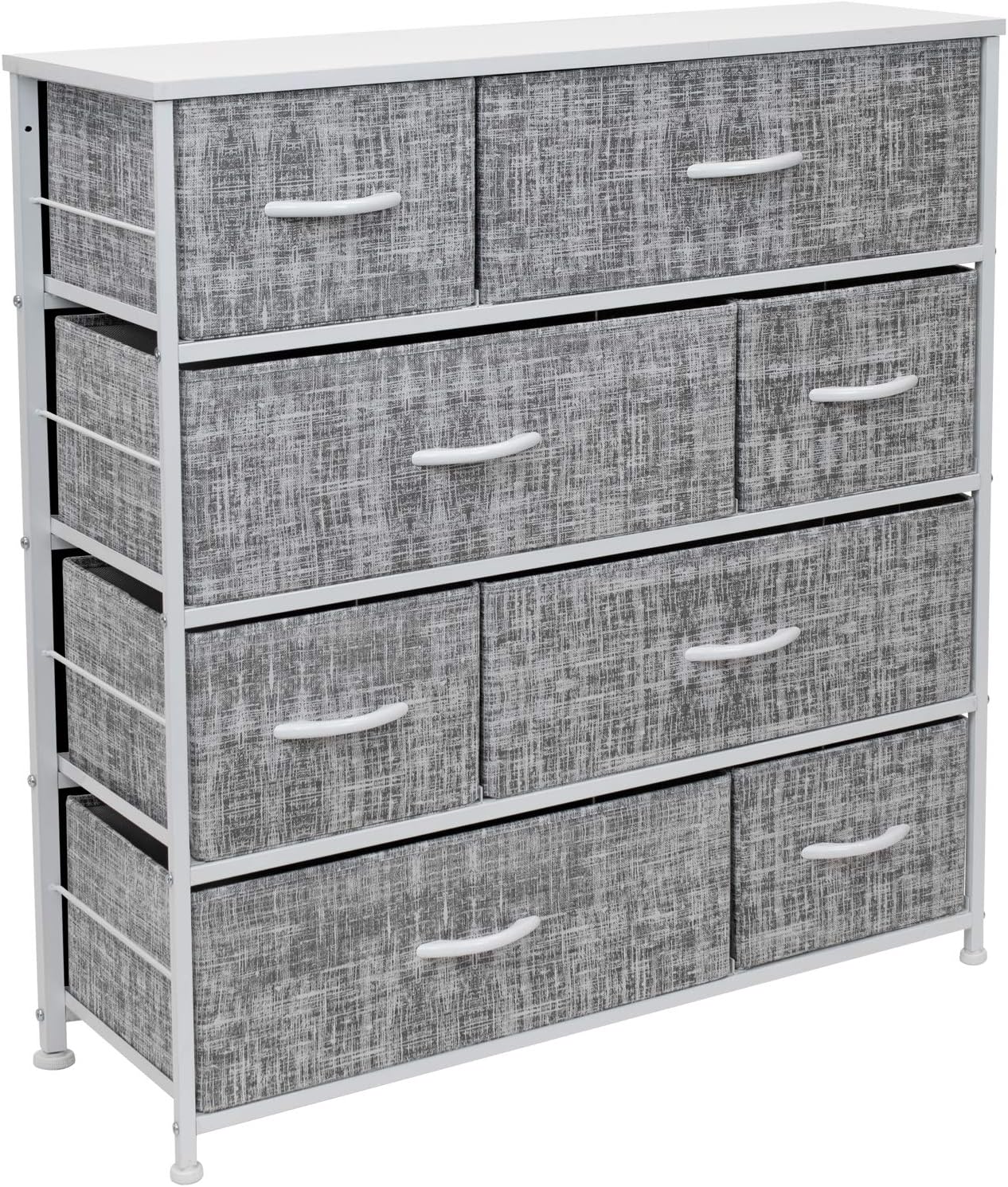 Dresser with 8 Drawers - Furniture Storage Chest Tower Unit, Easy Pull Fabric Bins (Gray/White Frame)