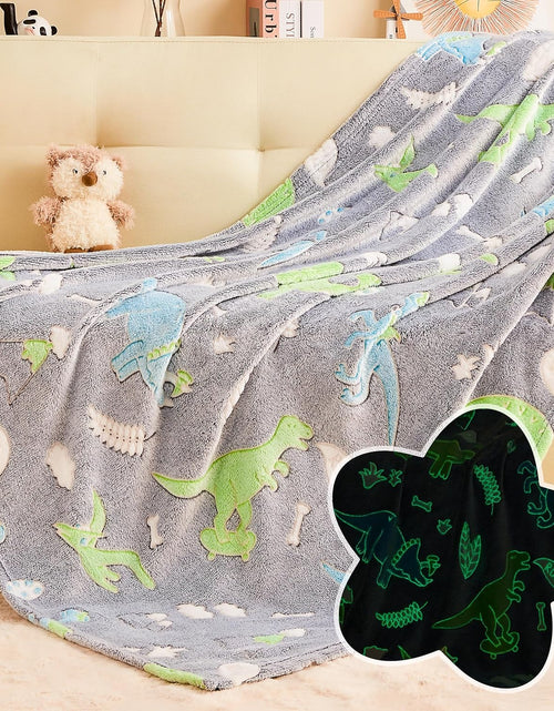 Load image into Gallery viewer, Glow in The Dark Dinosaur Blanket, Cute Blanket for Kids Toddlers Girls Boys, Grey Dinosaur
