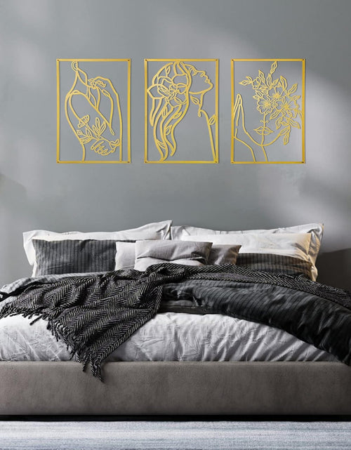 Load image into Gallery viewer, 3 Pcs Gold Wall Decor Above Bed Minimalist for Living Room Metal Line Art, 15inch
