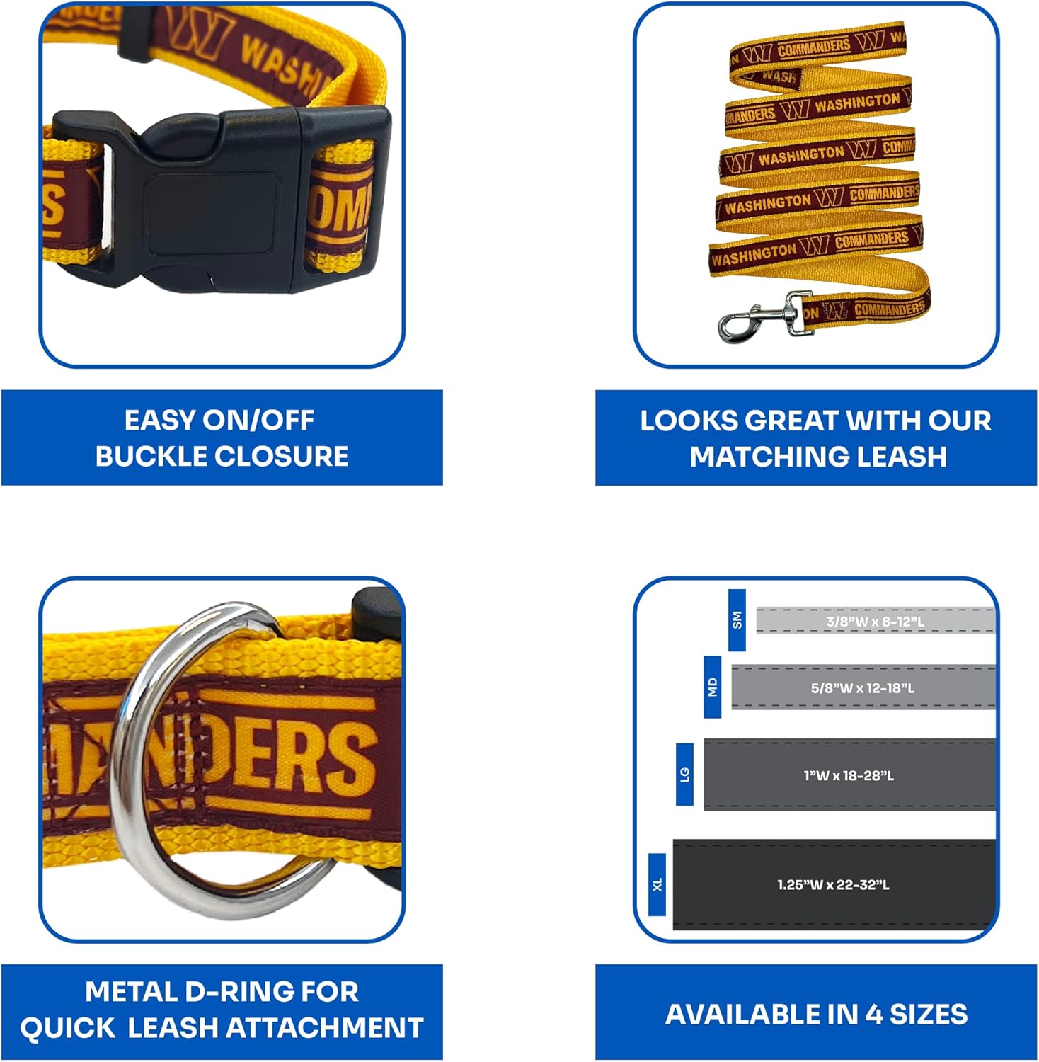 NFL PET Collar Washington Commanders Dog Collar, Large Football Team Collar for Dogs & Cats (WAC-3588-LG)