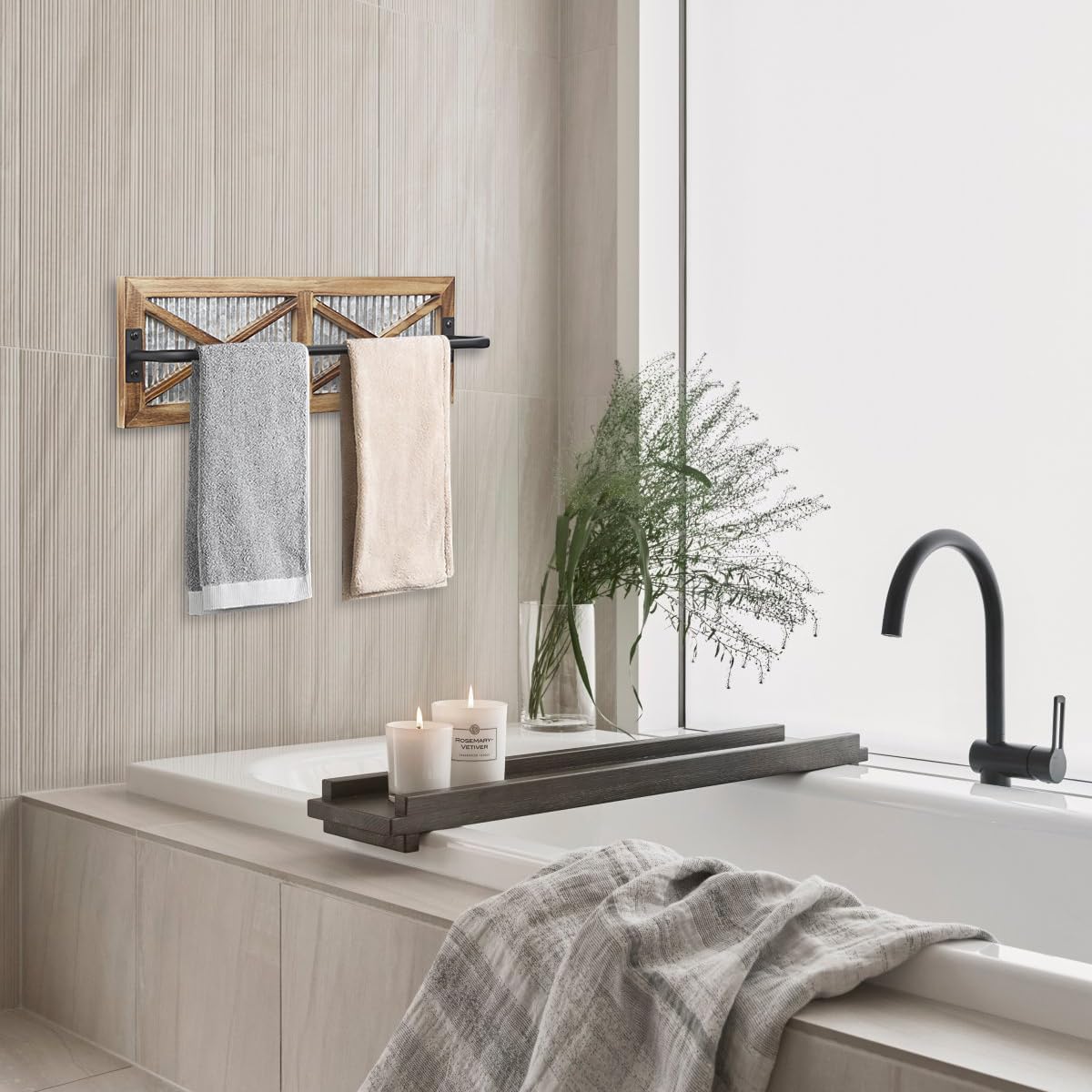 Bathroom Shelves Over Toilet with Storage Basket for Home Organization & Wall Decor, Natural Wood