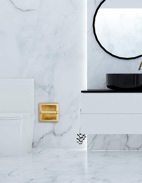 Load image into Gallery viewer, Recessed Gold Toilet Paper Holder, Wall Mounted Heavy Duty Metal with Rear Mounting Bracket, in Wall, Easy Installation, Satin Brass
