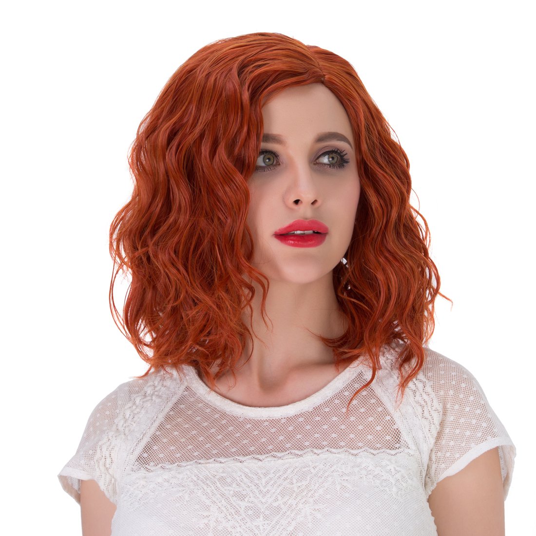 Short Curly Orange Wig, Heat Resistant 35cm Fashion Ginger Red Wig, Synthetic Curly Auburn Bob Wig Suit, Orange