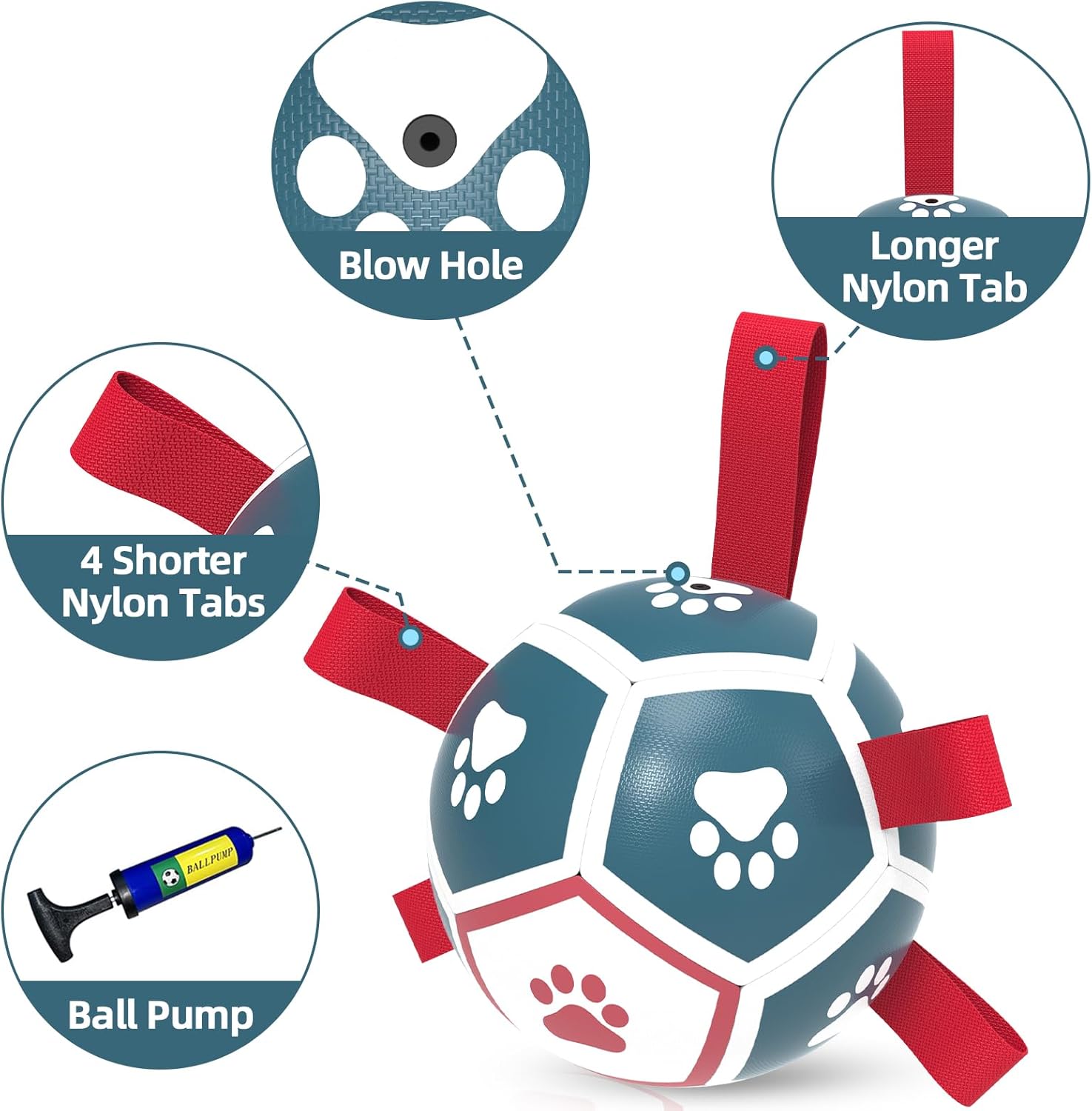 Dog Toys Soccer Ball with Straps, Outdoor Interactive Dog Toys for Tug of War, Puppy Birthday Gifts