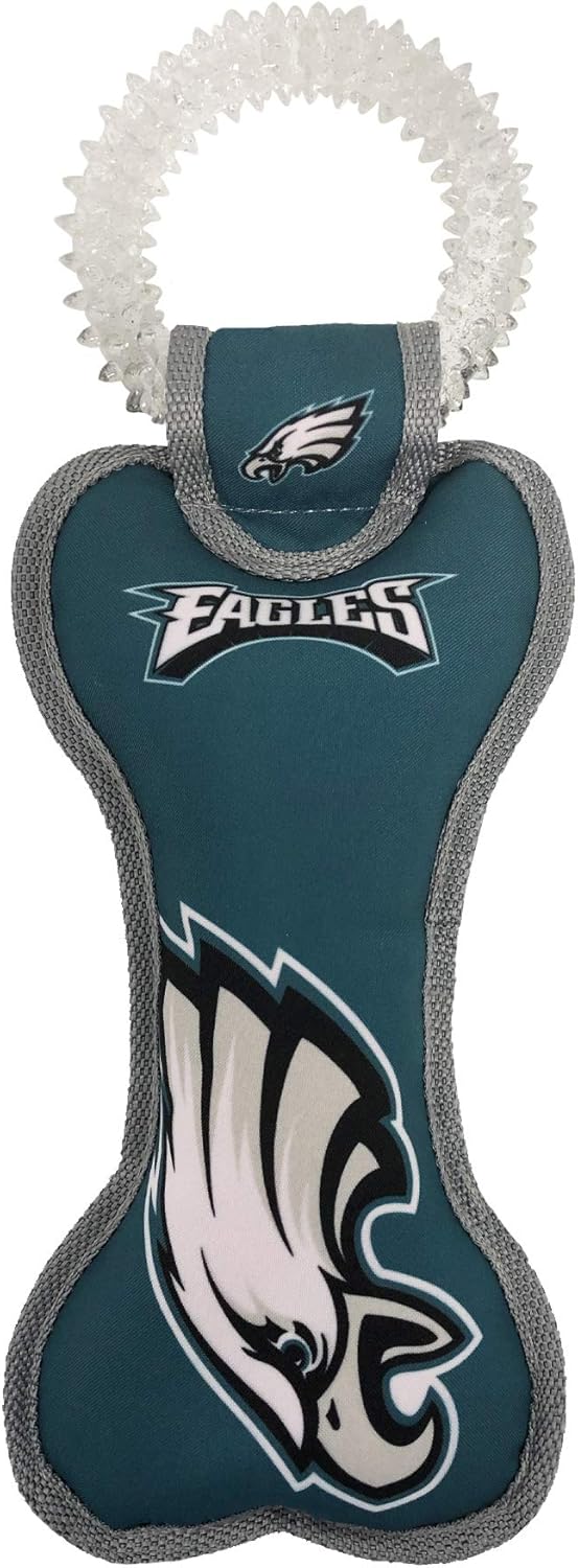 NFL Philadelphia Eagles Dental Dog TUG Toy with Squeaker. Tough PET Toy for Healthy Fun
