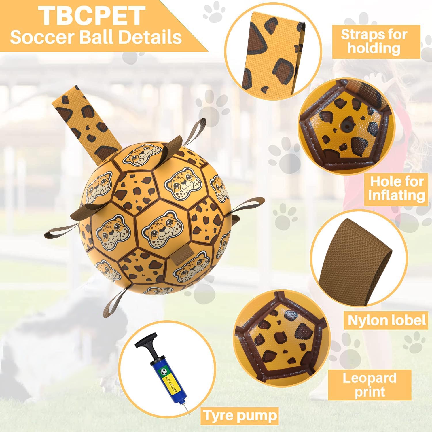 Dog Toys Soccer Ball with Straps, World Cup Interactive Dogs Toys for Tug of War  (Leopard - Large)