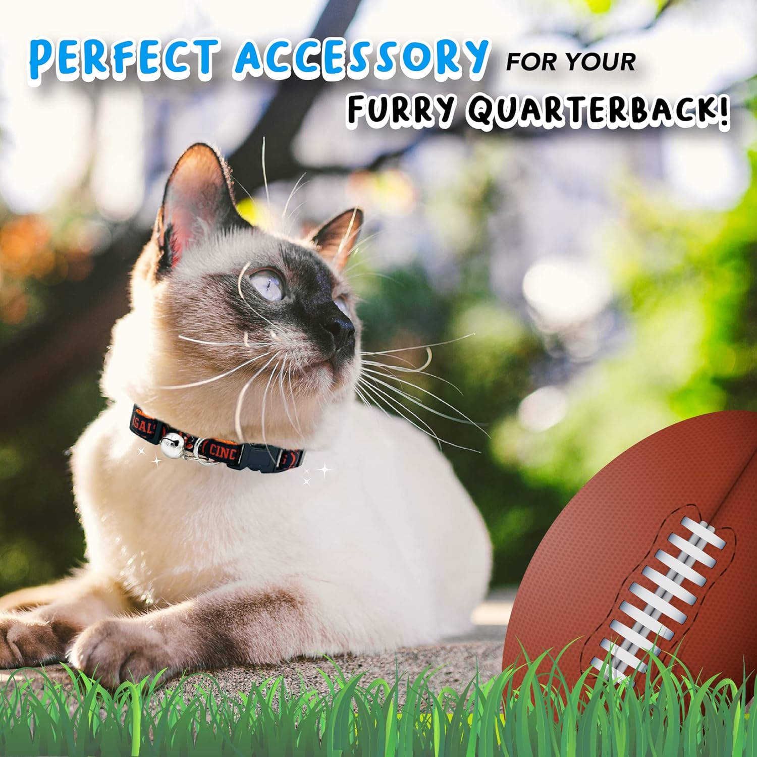 CAT Collar Cincinnati Bengals Satin Football Team Collar for Dogs & Cats. A Shiny & Colorful Cat Collar with Ringing Bell Pendant