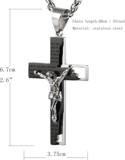Load image into Gallery viewer, Men&#39;s Stainless Steel Cross Crucifix Bible Prayer Pendant Necklace 22+2&quot; Chain, Black

