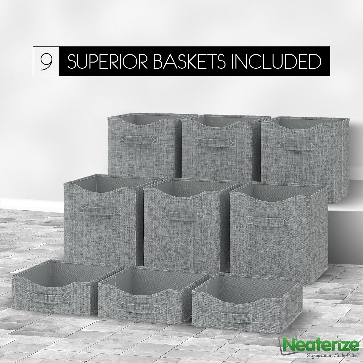 9 Cube Closet Organizers, Includes All Storage Cube Bins, Easy To Assemble Storage Unit With Drawers (Light Grey)